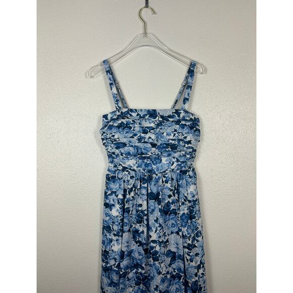 Abercrombie & Fitch Emerson Floral Midi Dress Blue XS Cottage Regencycore - Picture 4 of 8